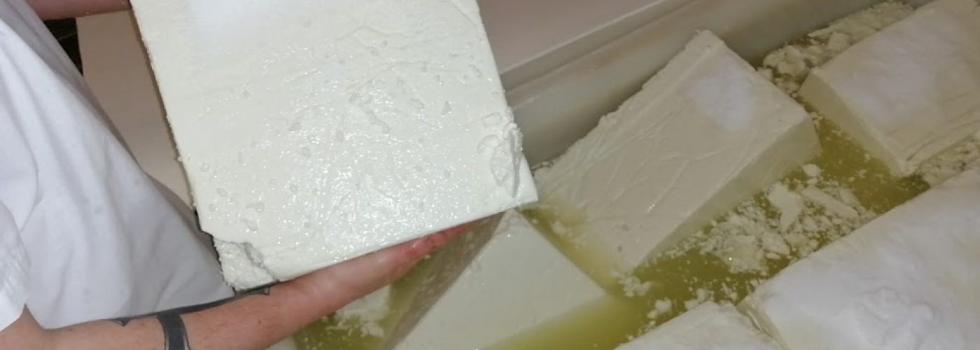 How cheese is made - a block of goat feta cheese